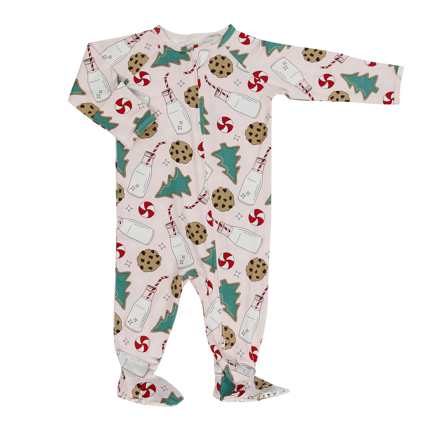 Santa's Cookies Pink Bamboo Zipper Footie