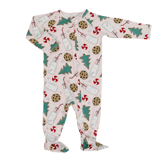 Santa's Cookies Pink Bamboo Zipper Footie