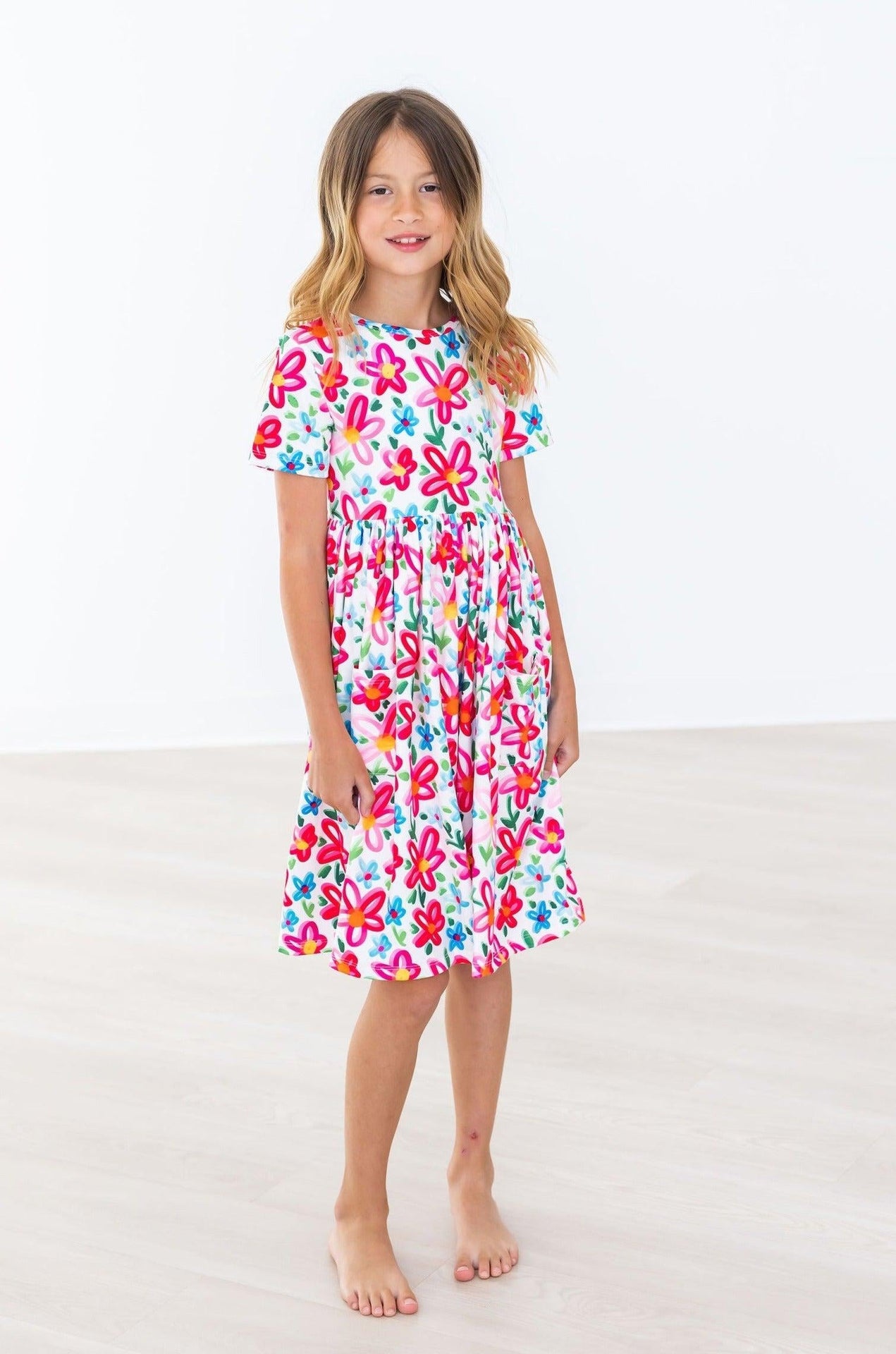 Neon Floral S/S Pocket Twirl Dress 3T