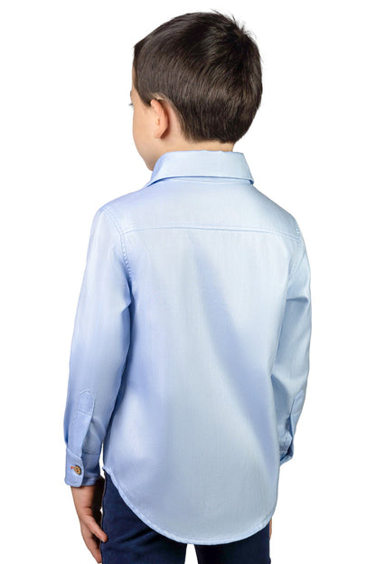 Blue Herringbone Anti-Spill Button Up