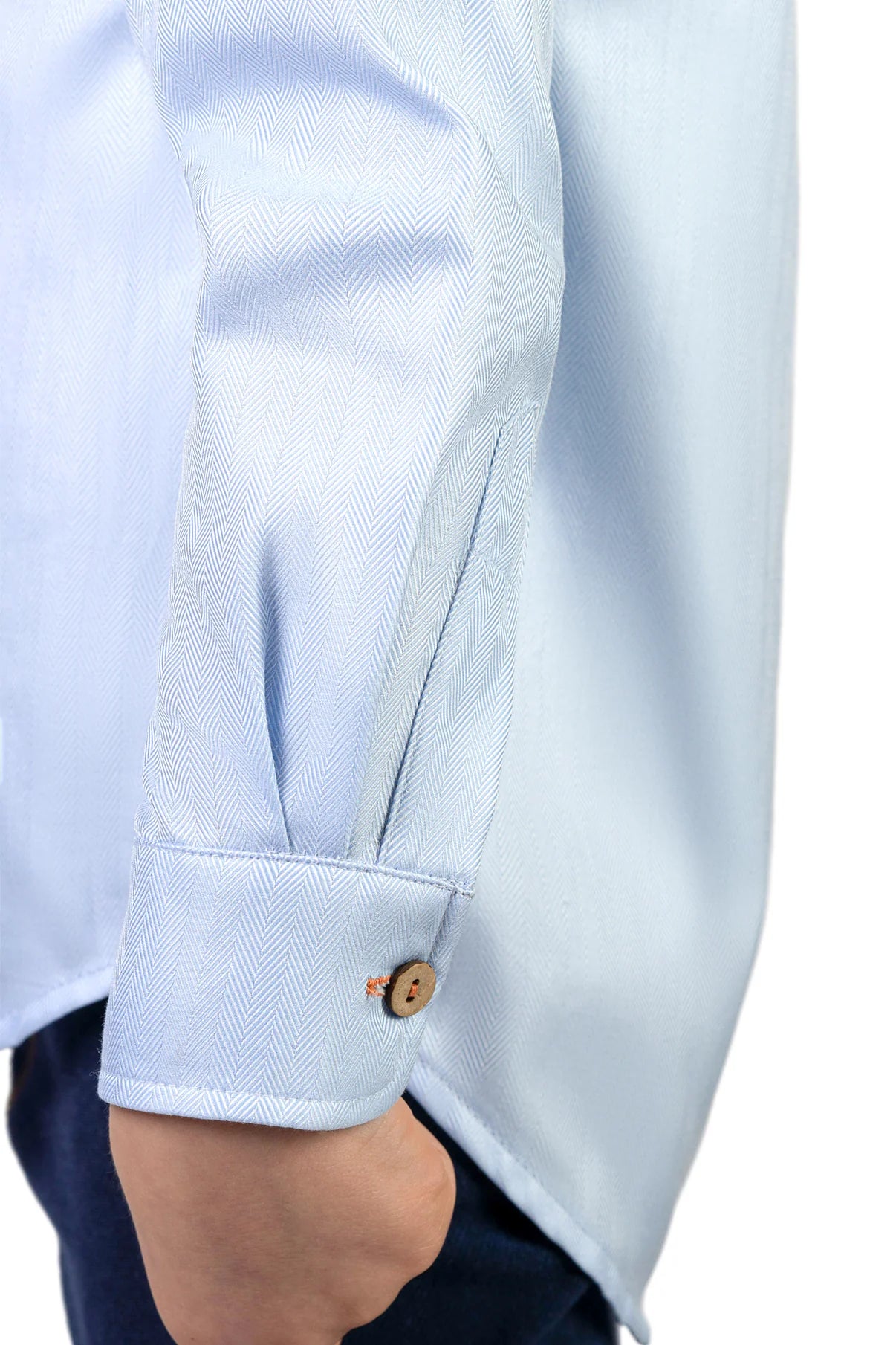 Blue Herringbone Anti-Spill Button Up