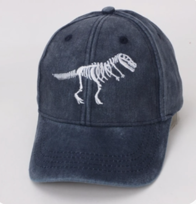 Navy Washed Skeleton Dino Baseball Hat