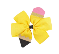 Yellow Pencil Grosgrain Bow Clip