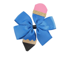 Blue Pencil Grosgrain Bow Clip