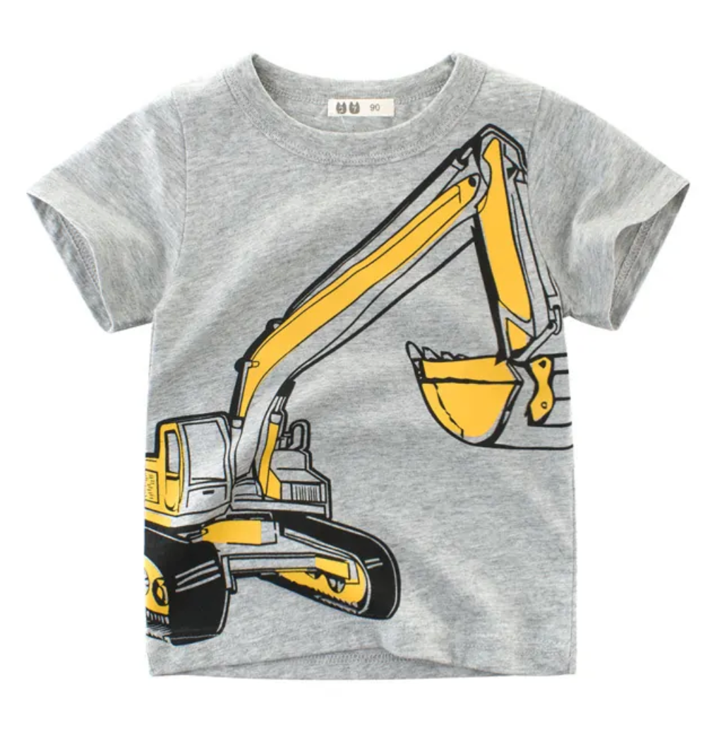 Yellow Excavator Grey Tee