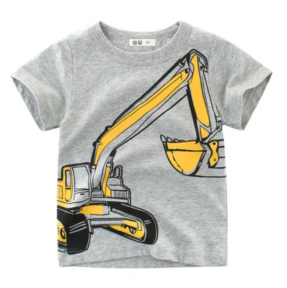 Yellow Excavator Grey Tee