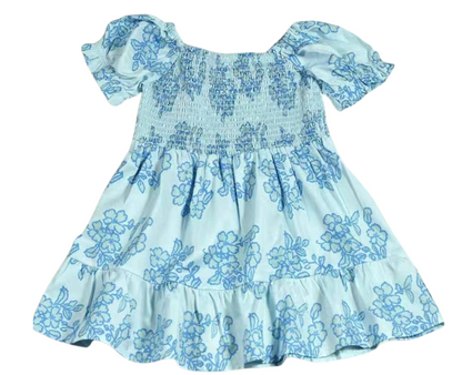 Blue Floral Smocked Top Dress