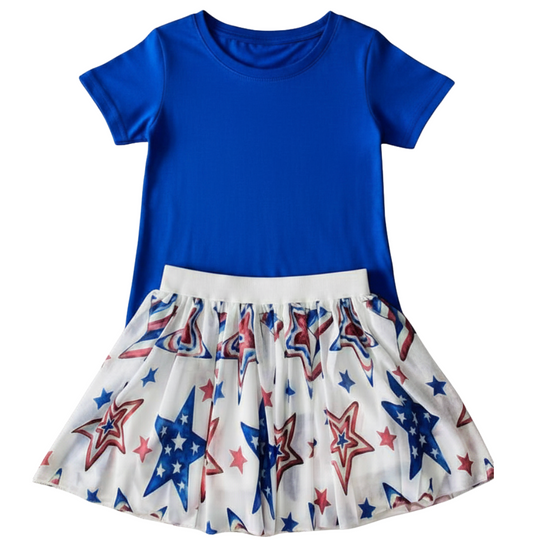 Royal Patriotic Tee + Skirt Set