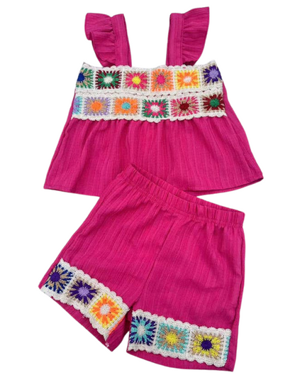 Hot Pink Crochet Detail Short Set