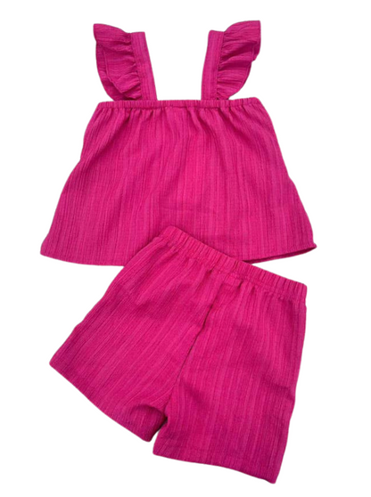 Hot Pink Crochet Detail Short Set