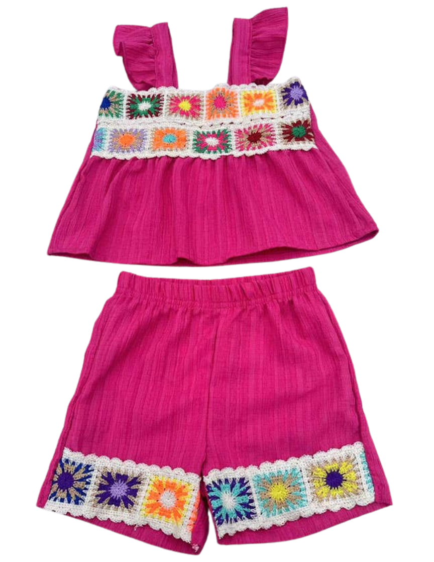 Hot Pink Crochet Detail Short Set