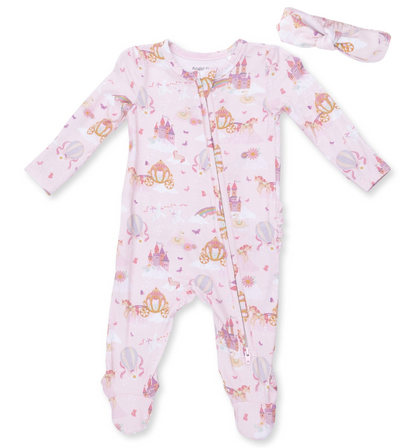Princess Storytime Bamboo Ruffle Footie + Bow Set
