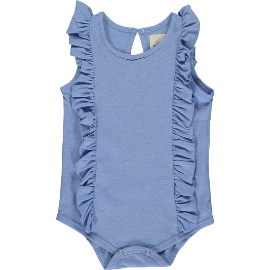 Our Blue Ruffle Tank Onesie is so snuggly you'll never want to take it off! Super soft to the touch, it's the perfect combo of comfort and style.