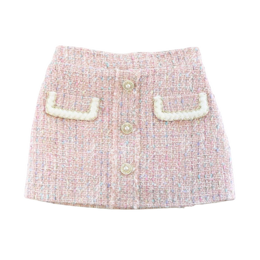 Button Front Blush Tweed Skirt