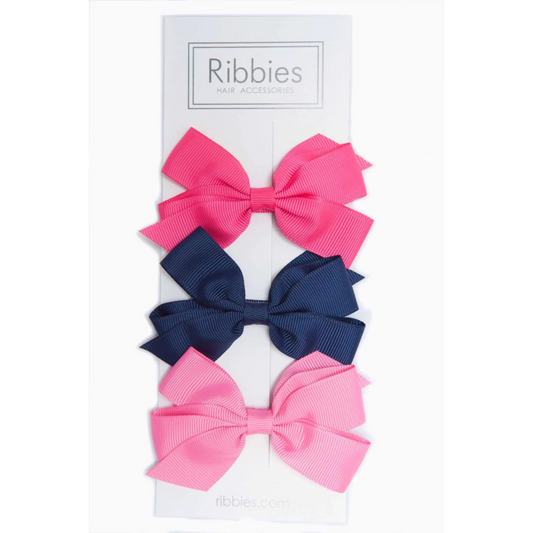 Trio Medium Bows Set in Pink + Navy