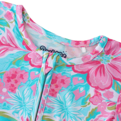 PoshTOT Bright Florals Bamboo Convertible Zip Romper