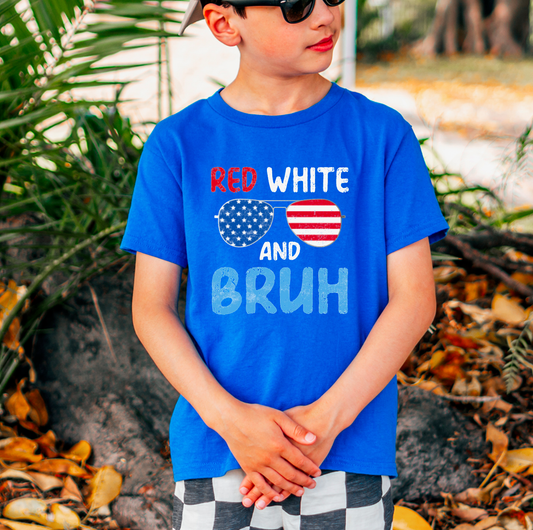 Royal Distressed Red White And Bruh Tee
