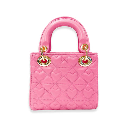 Pink Heart-Quilted Handbag
