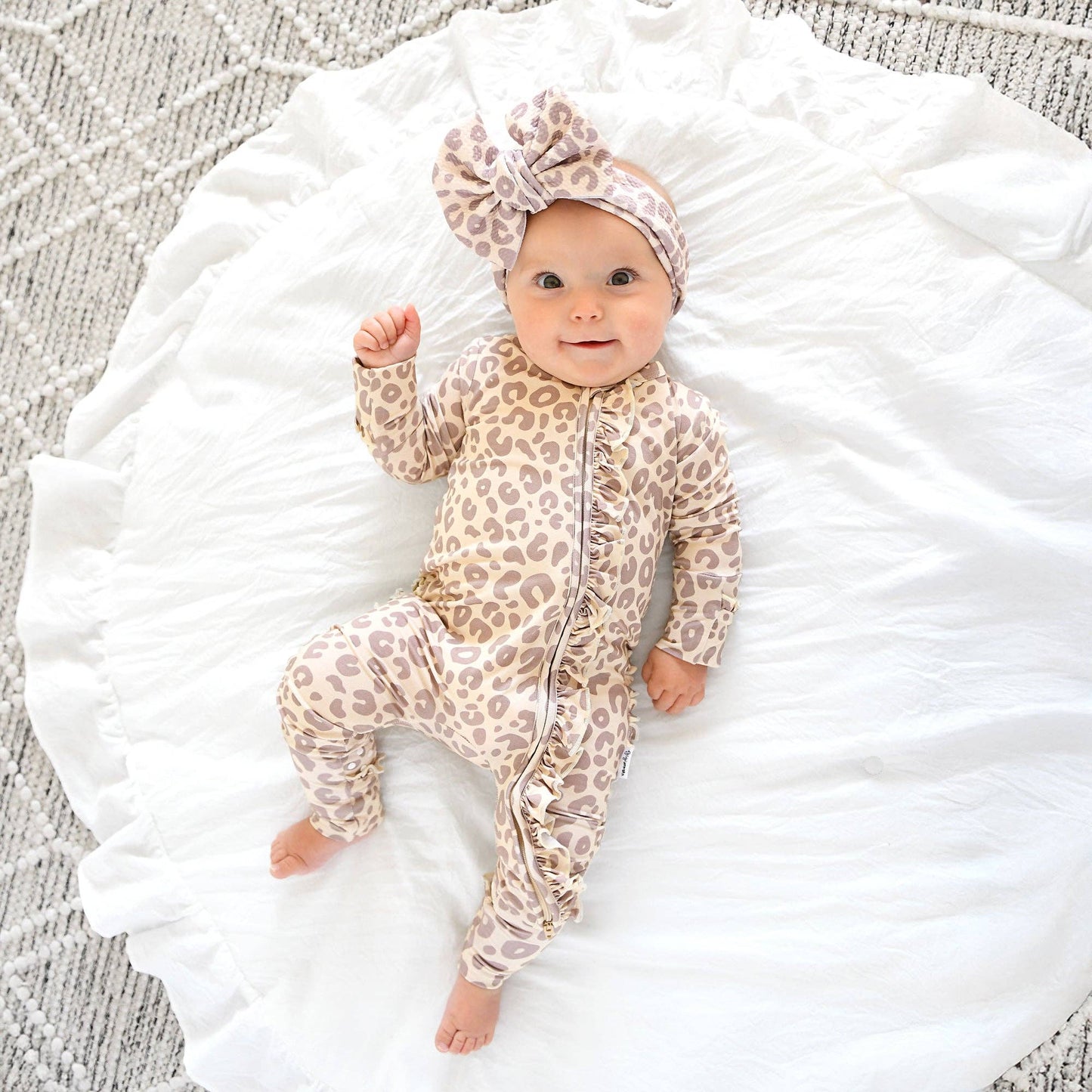 Amari Leopard Ruffle Bamboo Zip Romper