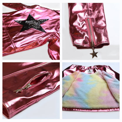Pink Metallic Faux Leather Star Jacket