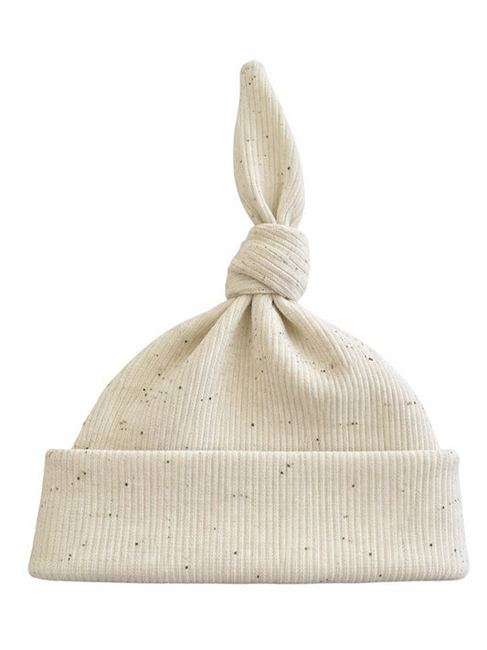 Cream Speckle Ribbed Cotton Beanie