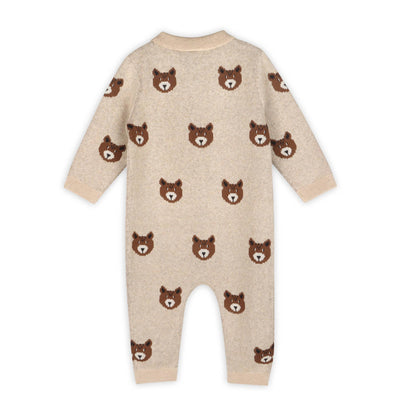 Brown Bear Jacquard Knit Jumpsuit