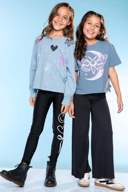 High Shine Long Legging in Charcoal Graffiti Elements