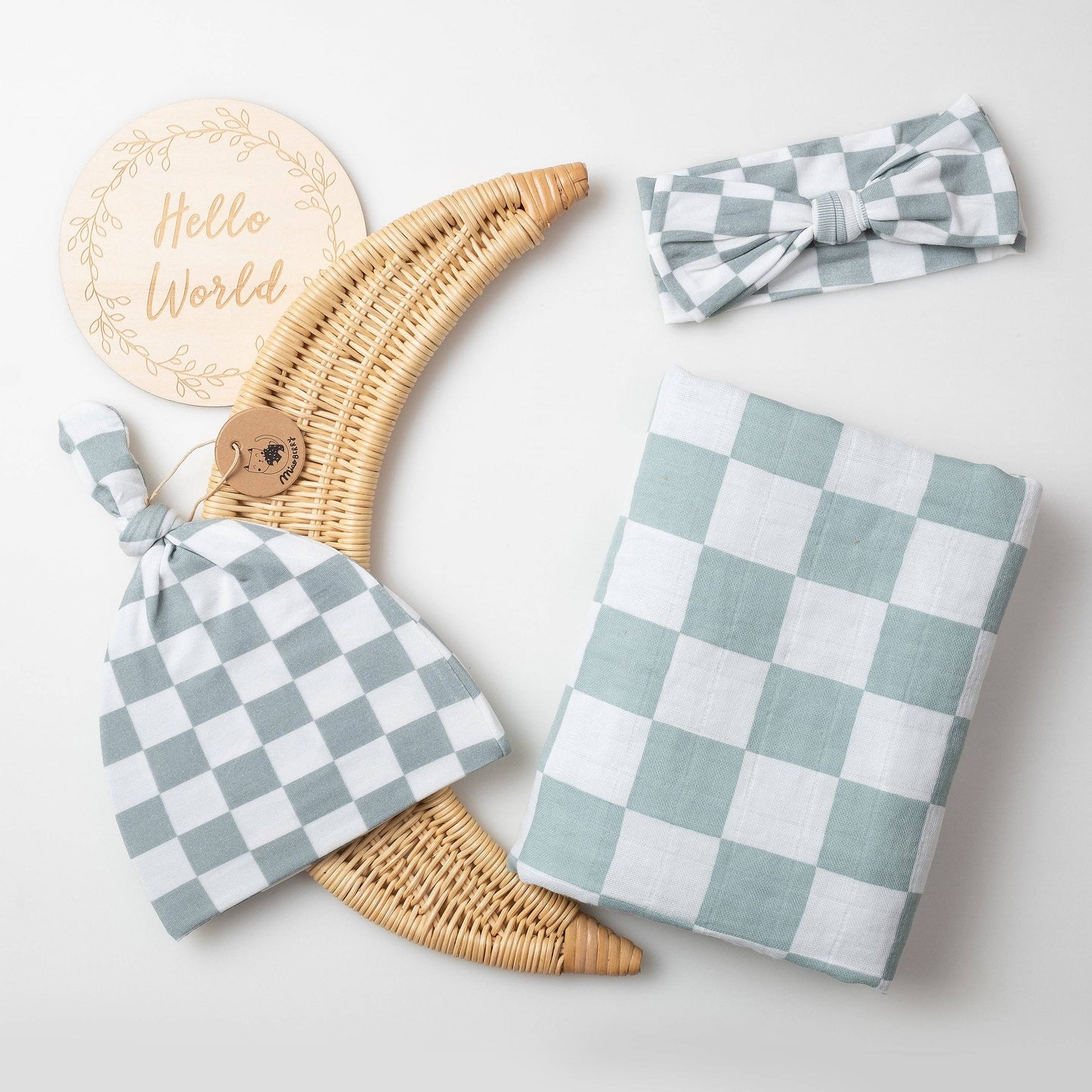 Sage Checkered Organic Cotton Swaddle Set