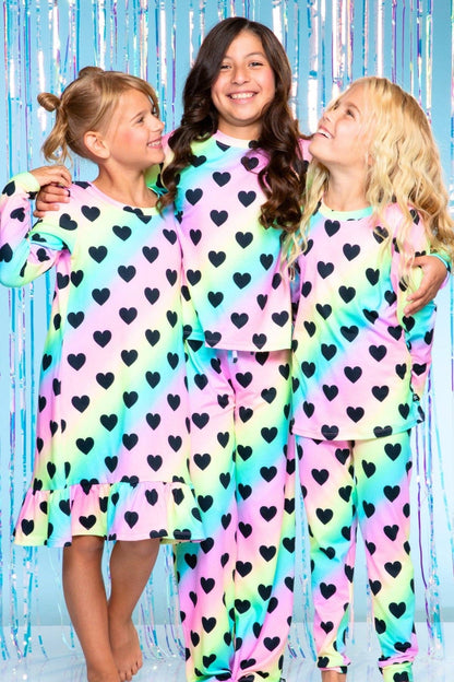 Rainbow Heart Simply Soft Long Sleeve Crew & Slim Lounge Bottom