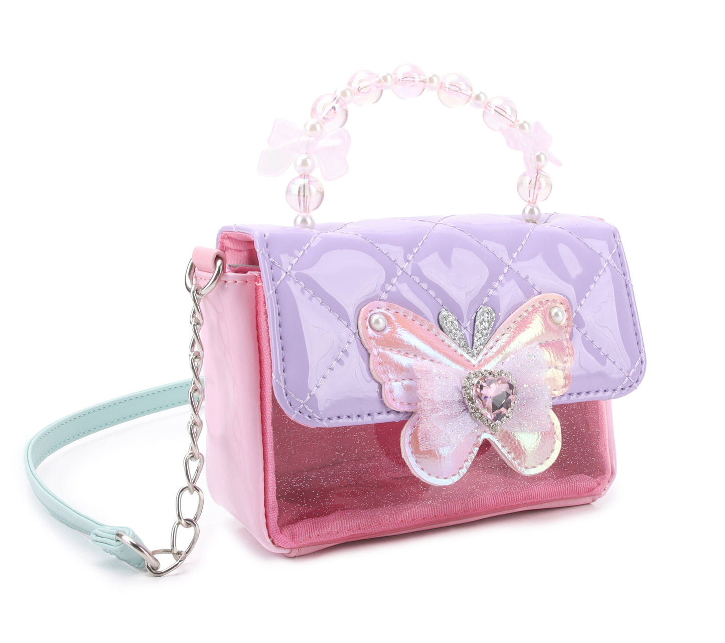 Quilted Clear Mini Flap Crossbody with Beaded Handle