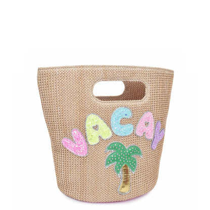 Vacay Patched Mini Straw Top-Handle Bag