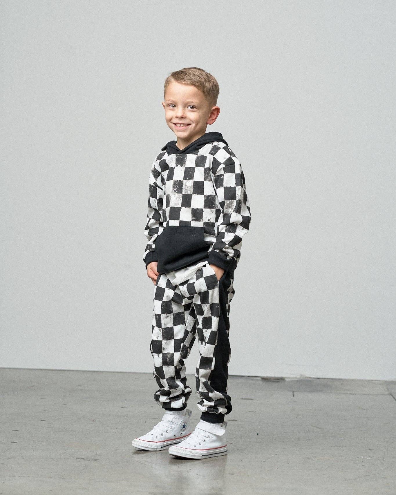 Black + White Checkered Hoodie