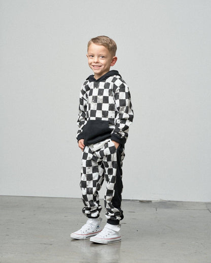 Black + White Checkered Hoodie