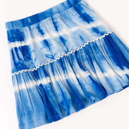 Blue Tie Dye Crochet Trim Skirt