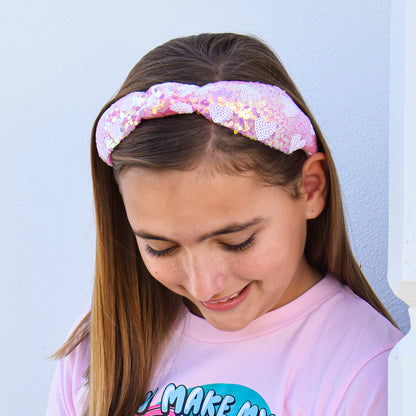 Pink Sequin Heart Knot Headband