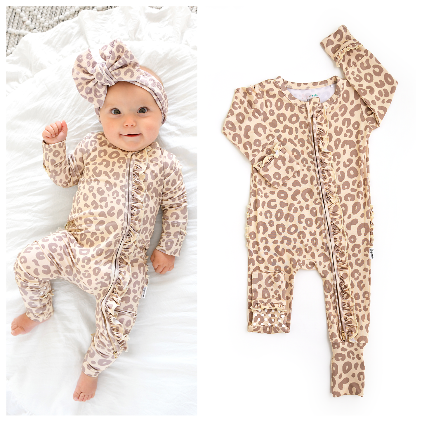 Amari Leopard Ruffle Bamboo Zip Romper