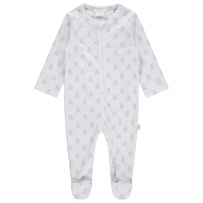 Teddy Bear Blue Cotton Zipper Footie