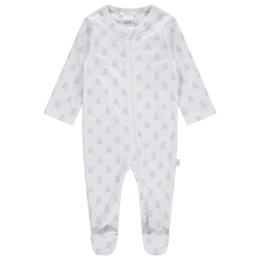 Teddy Bear Blue Cotton Zipper Footie