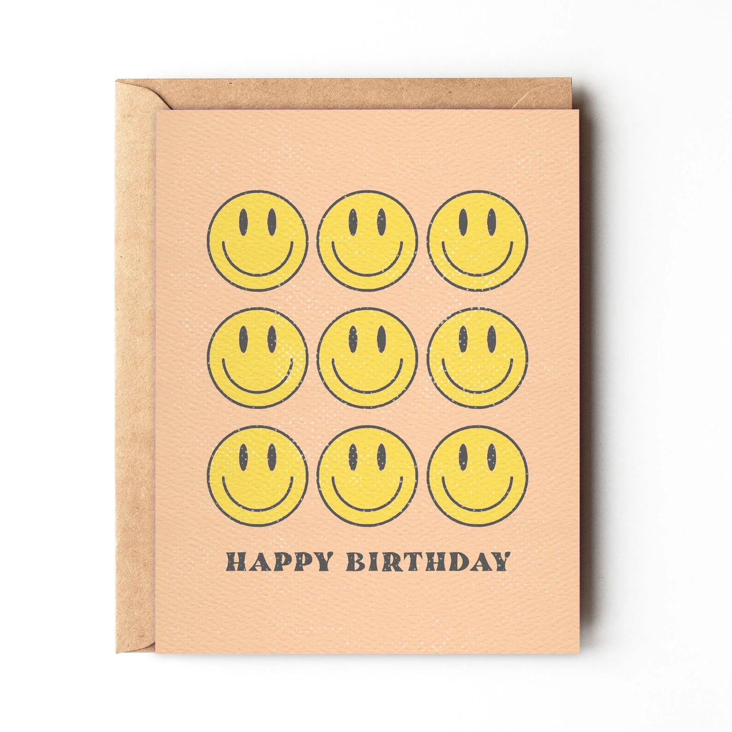If this card doesn't spread smiles, then we don't know what will! Featuring lots of smiley faces, this fun, lighthearted birthday card will make someone's day.  ☀ Size 4.25" x 5.5";  Blank inside  ☀ Digital print on a quality, felt textured card  ☀100% recycled envelope  ☀ Packed in an eco-friendly biodegradable clear sleeve  ☀ Made in the USA