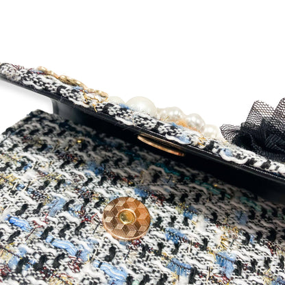 Floral Charms Tweed Purse with Pearl Top Handle