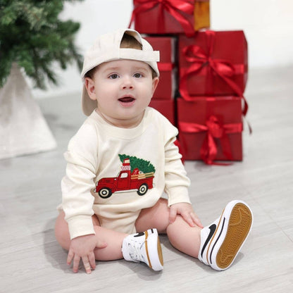 Christmas Truck Patch Long Sleeve Romper
