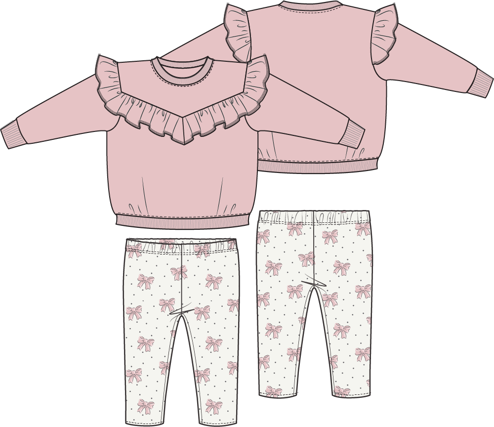 Veiled Bows Ruffle Sweatshirt + Legging Set