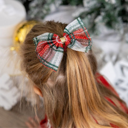 Christmas Plaid Tulle Bow Clip