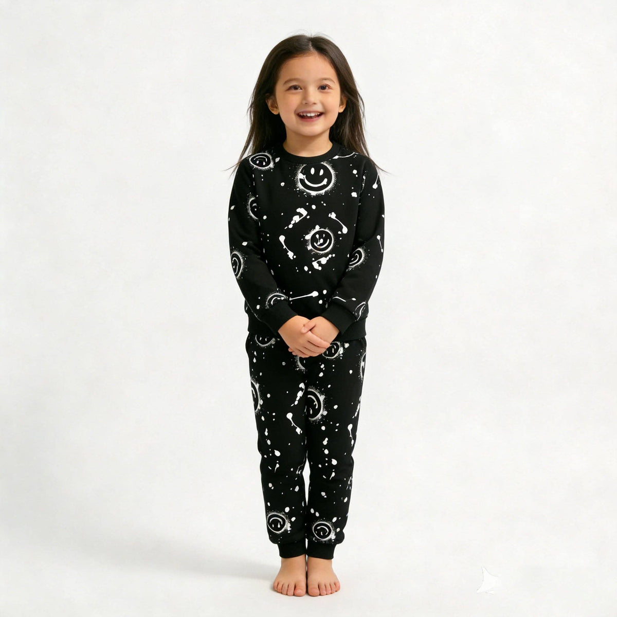 Black All-Over Smiley Jogger Set