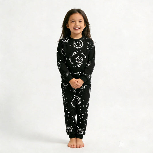 Black All-Over Smiley Jogger Set
