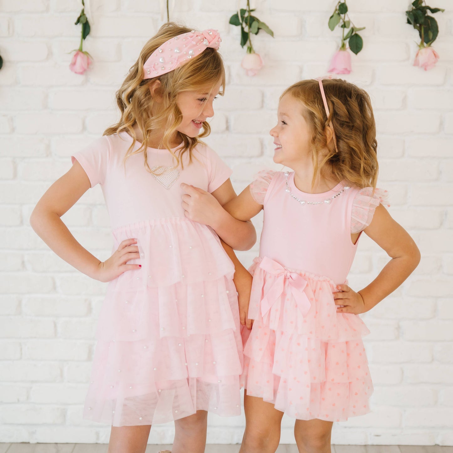 Pearl Heart Tiered Short Sleeve Tutu Dress