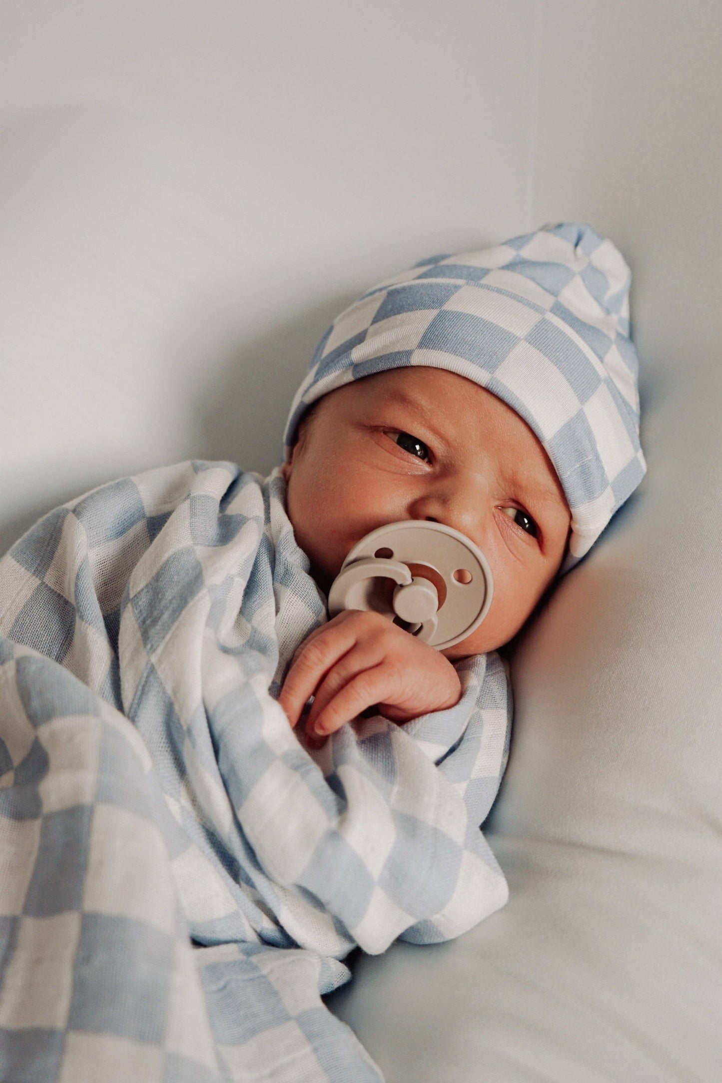 Mist Blue Checkered Organic Cotton Swaddle Set