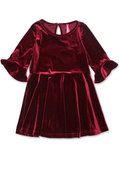 Cherry Velvet Ruffle Sleeve Dress