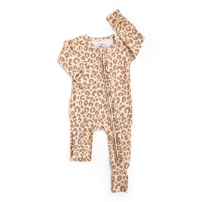 Amari Leopard Ruffle Bamboo Zip Romper