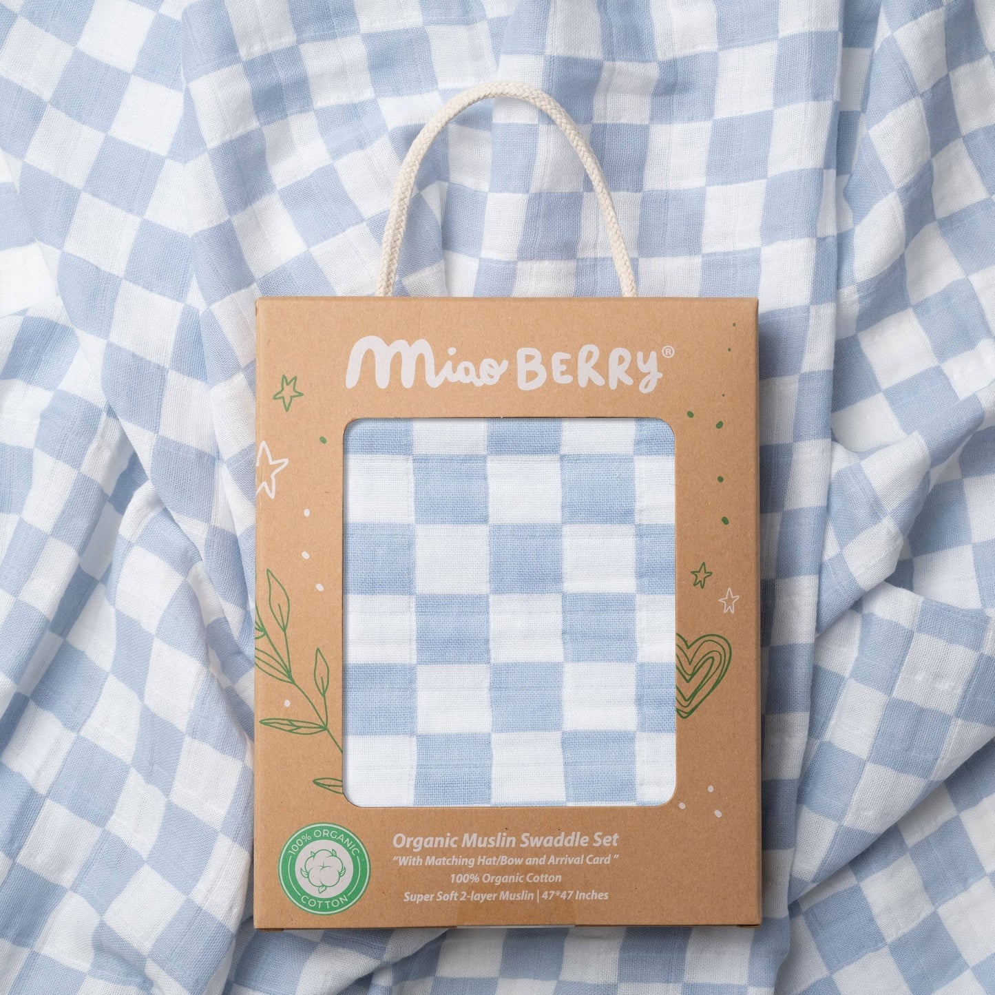 Mist Blue Checkered Organic Cotton Swaddle Set